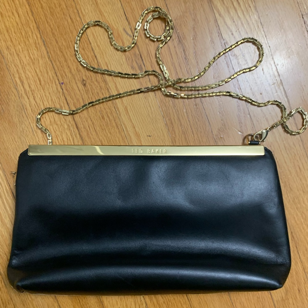 Ted Baker black and snake print snap closure purse